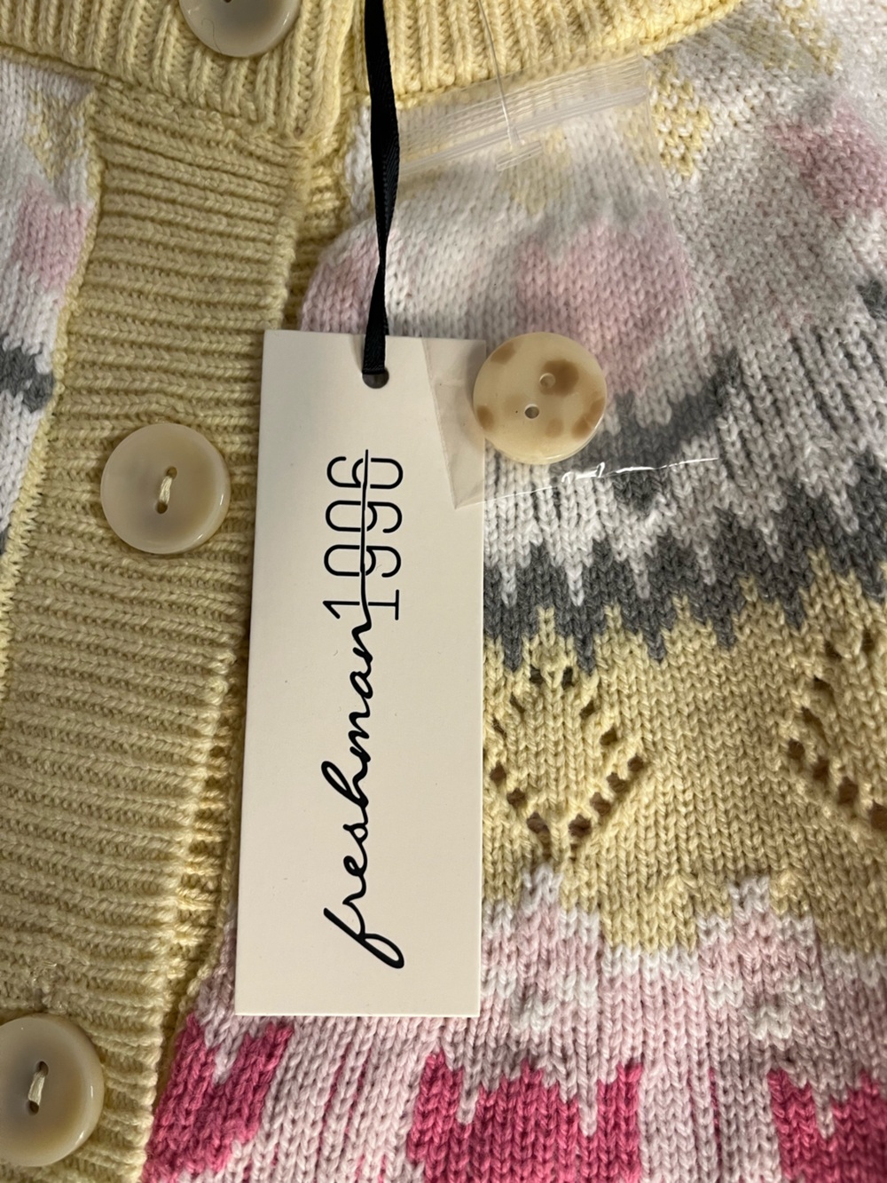 Freshman 1996 Pastel Yellow Floral Fair Isle Cropped Cardigan - Picture 4 of 9